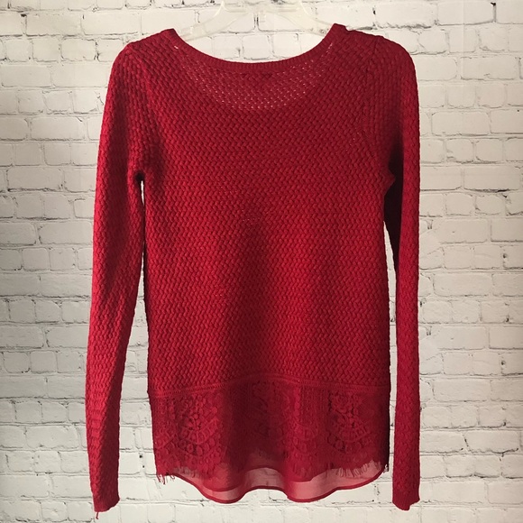 Women's Lucky Brand bright red sweater with chevron pattern knit. Size medium - Picture 2 of 16